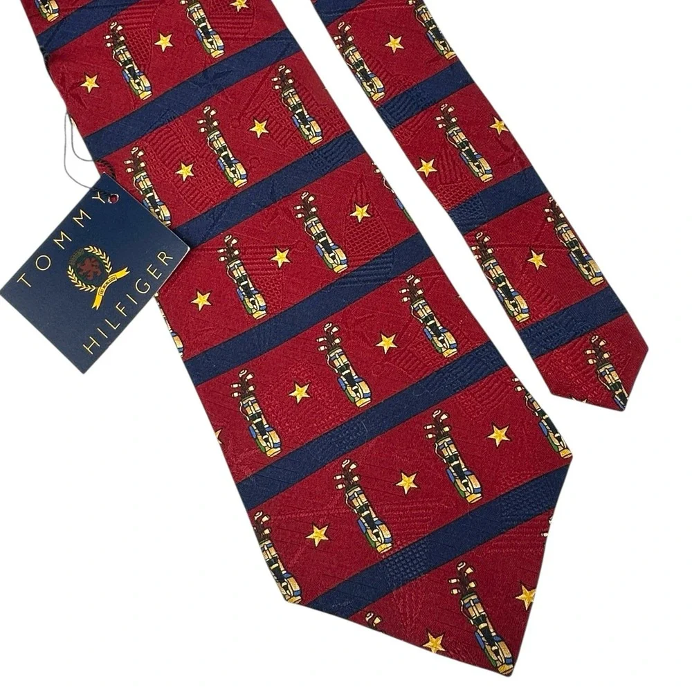 Tommy Hilfiger Red Golf Clubs Silk Tie USA Made Preppy Vintage Americana 57